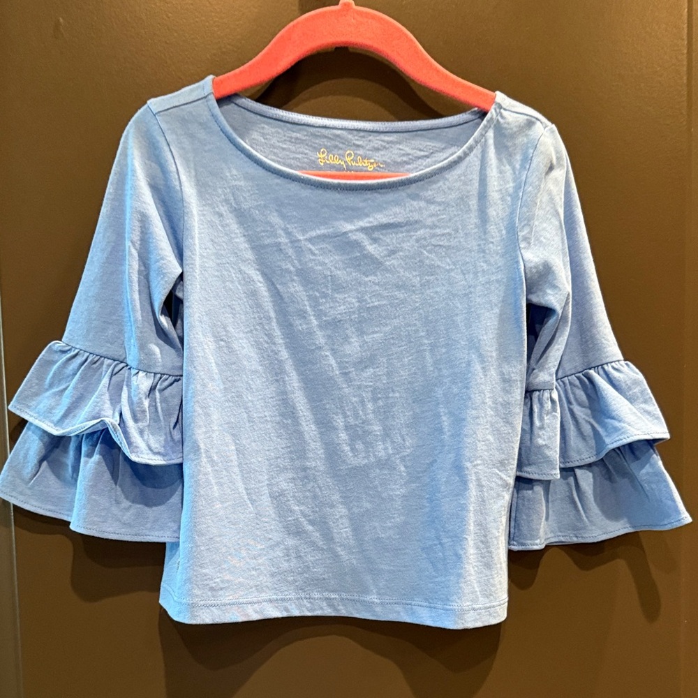Lilly Pulitzer Light Blue Ruffle Sleeve Blouse
